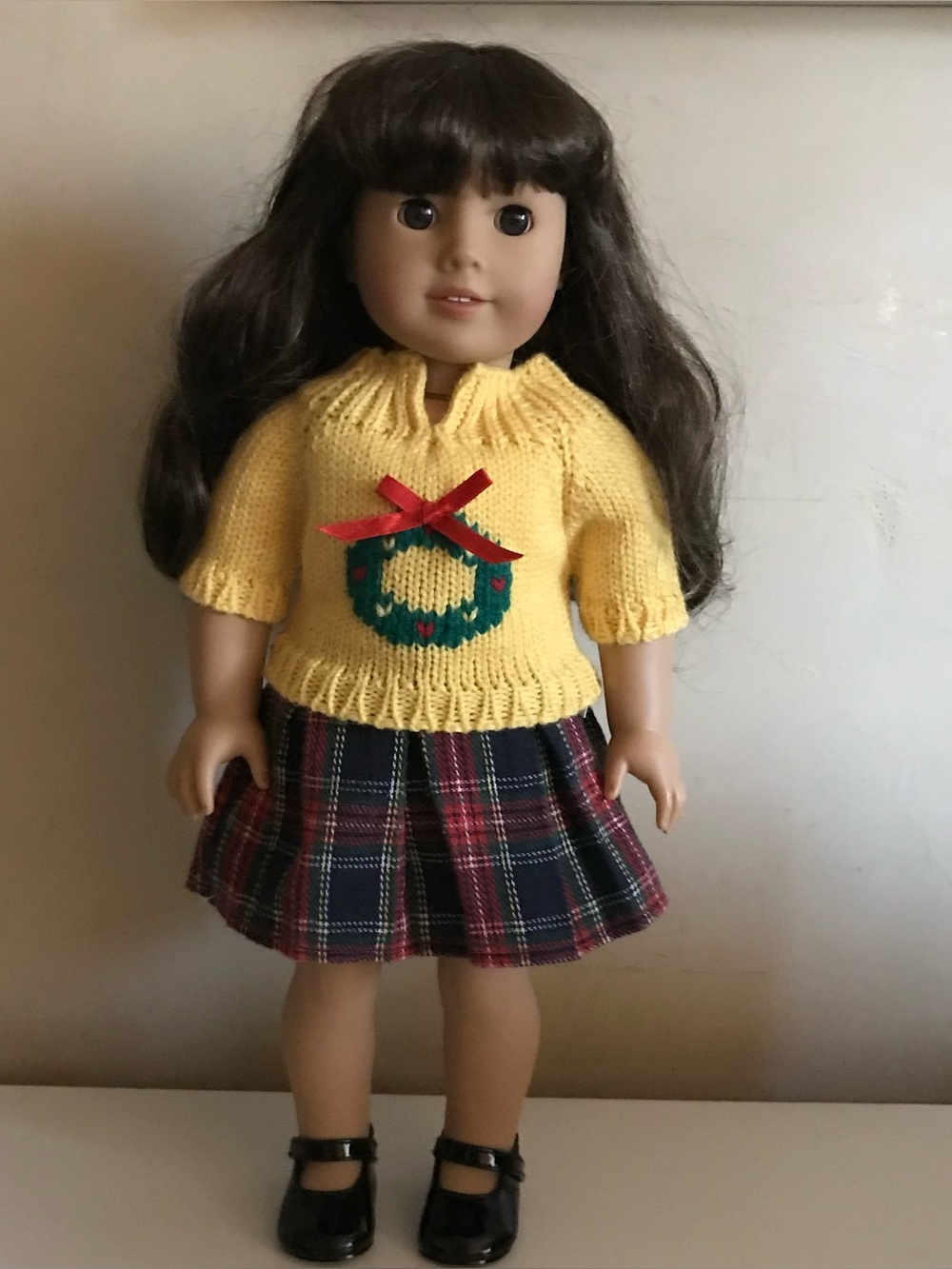 Yellow Wreath Knit Sweater Outfit for 18-inch Dolls
